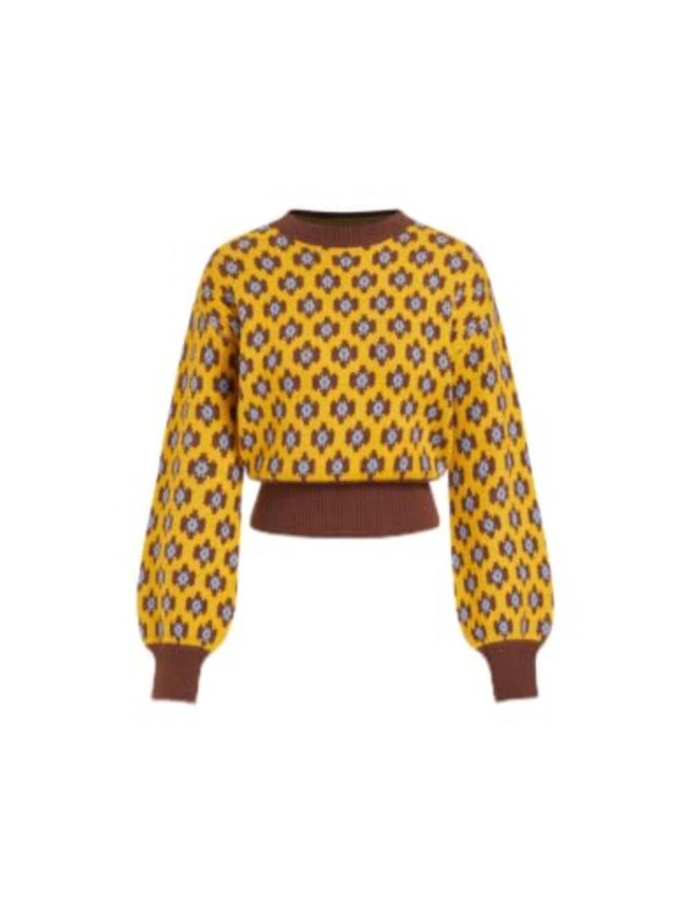 Turtleneck Jacquard Sweater Long Sleeve Lantern Sleeve Pullover